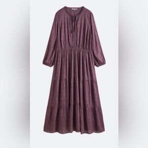 Women’s Plum and Gold Thread Long Sleeve Tiered Maxi Dress